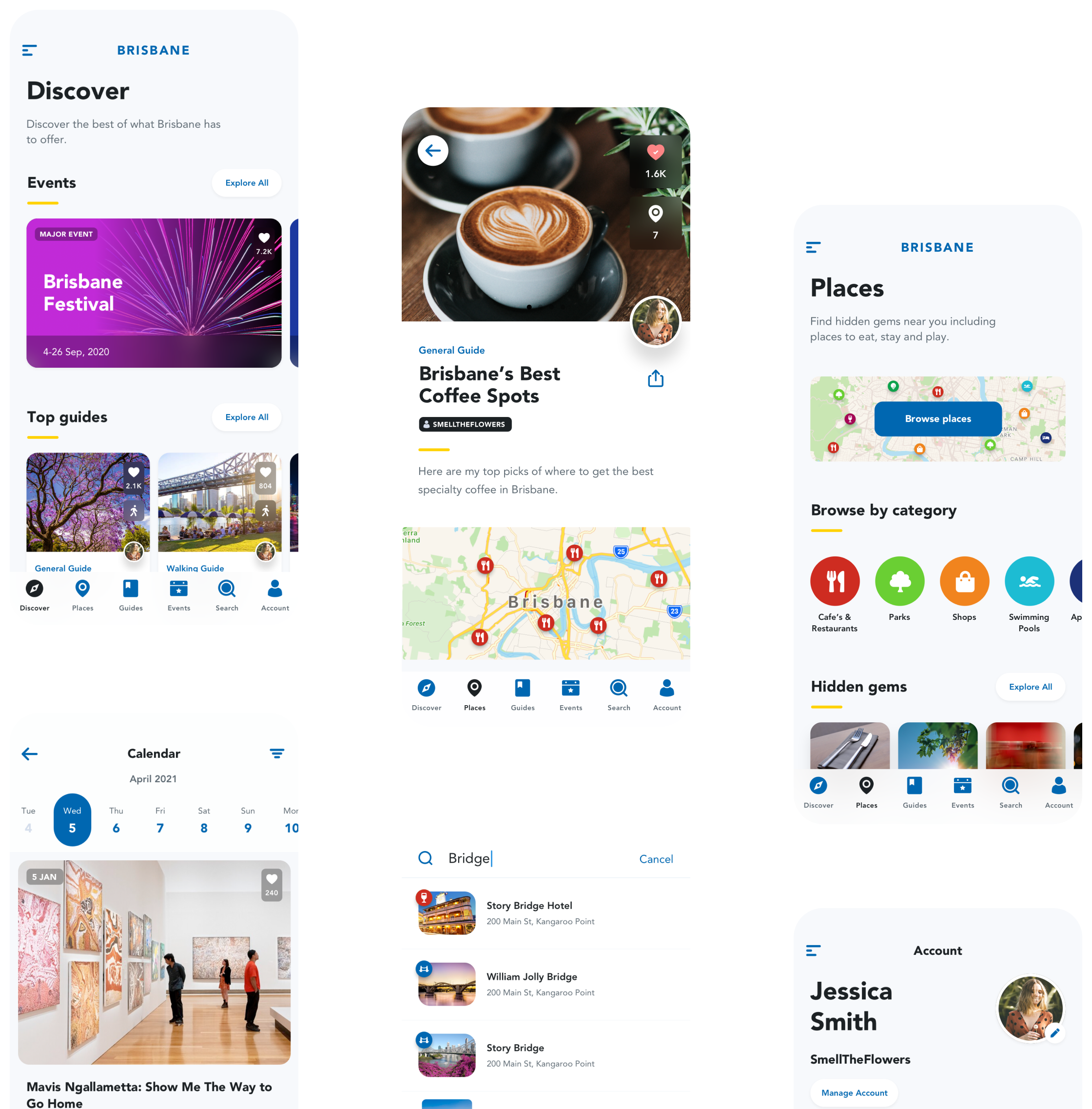 Screenshots of the Brisbane app