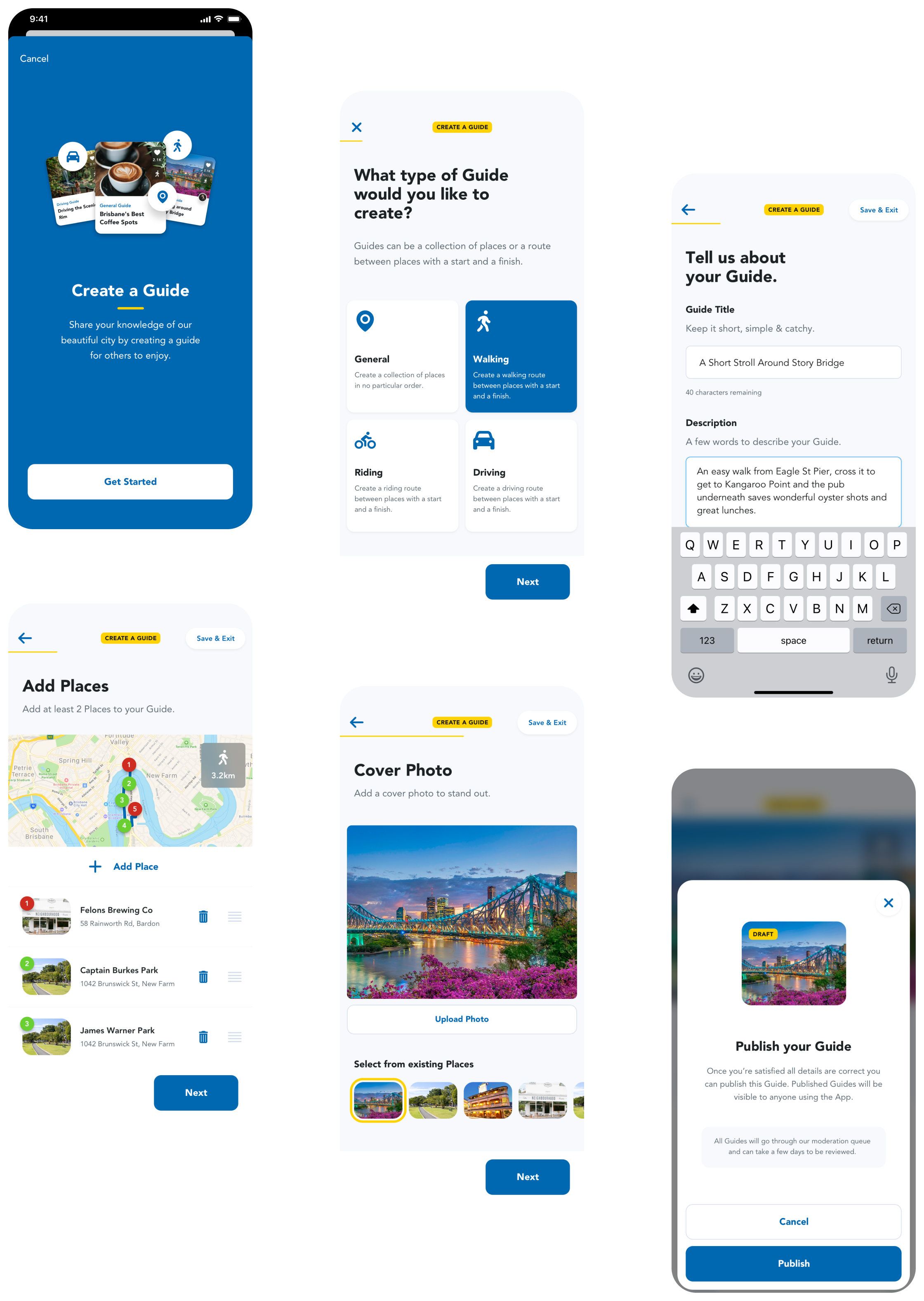 Screenshots of the Brisbane app