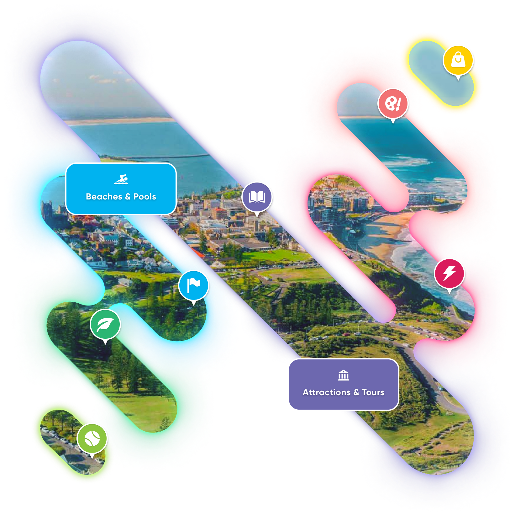 Graphic illustrating the Newcastle App in the shape of the City of Newcastle logo.