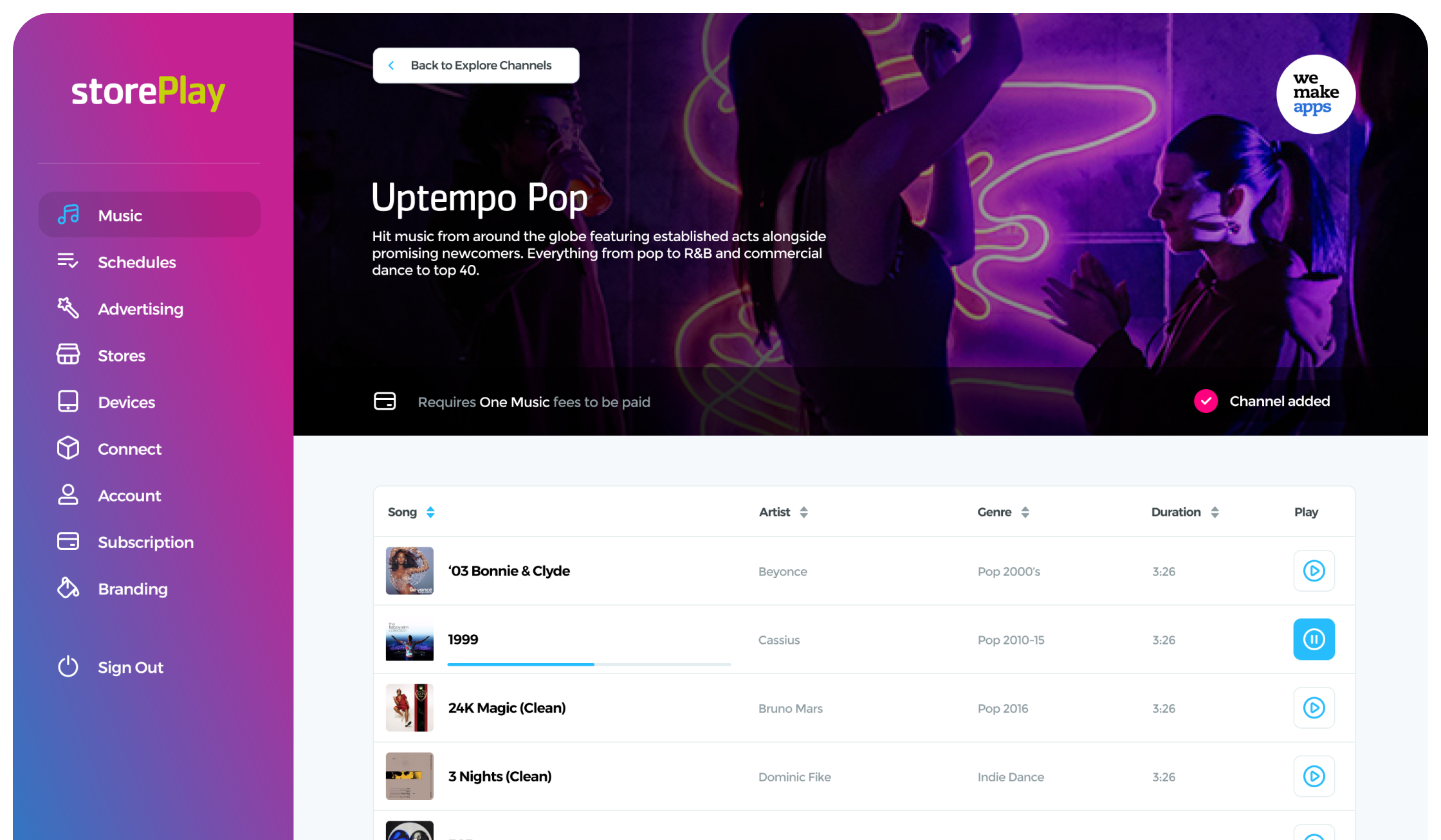 Screenshot of the Storeplay client admin console