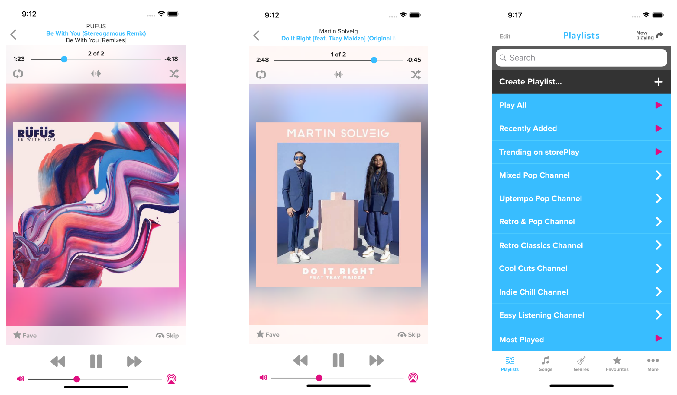 Screenshots of the Storeplay app