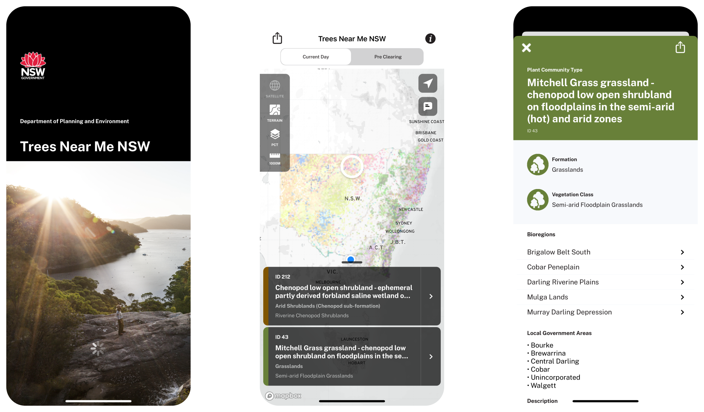 Screenshots of the Trees Near Me app