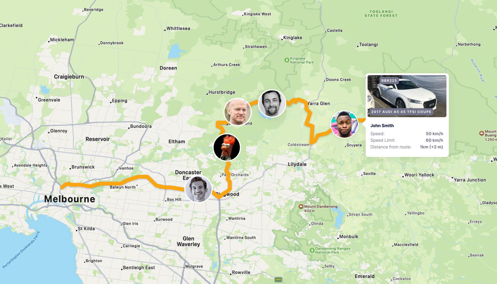Screenshot of a map within the Tourboss portal