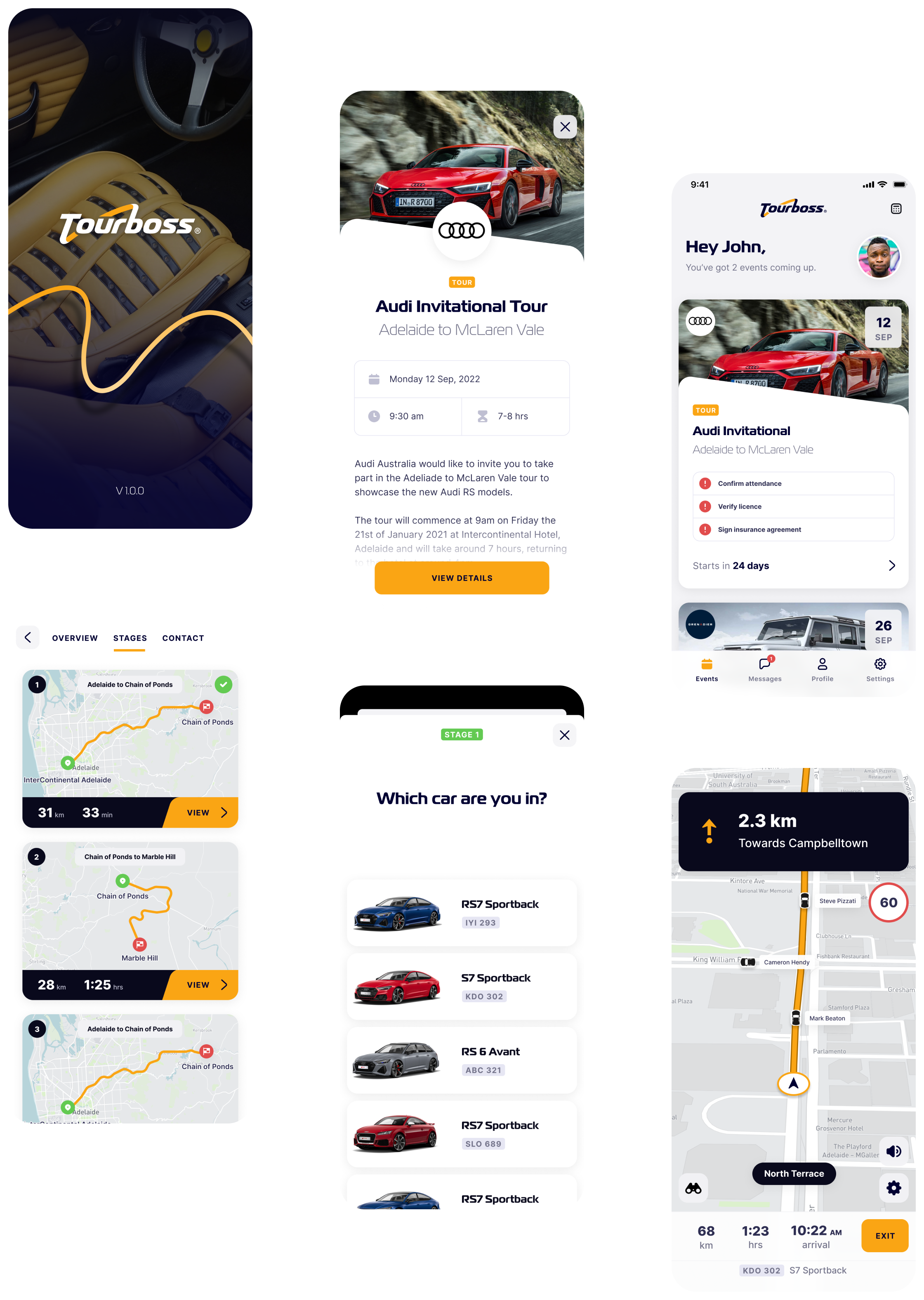 Screenshots of the Tourboss app